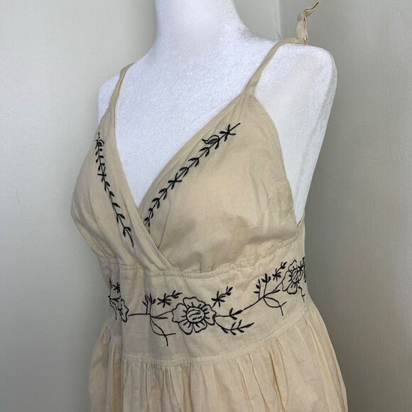 Hale Bob Embroidered Dress Floral S Beige Sleeveless Cotton Cottagecore Boho - Picture 2 of 9